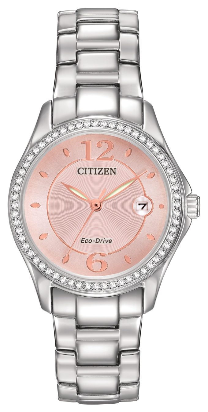 Ladies Silhouette Crystal EcoDrive Watch Stainless Steel with Pink Dial