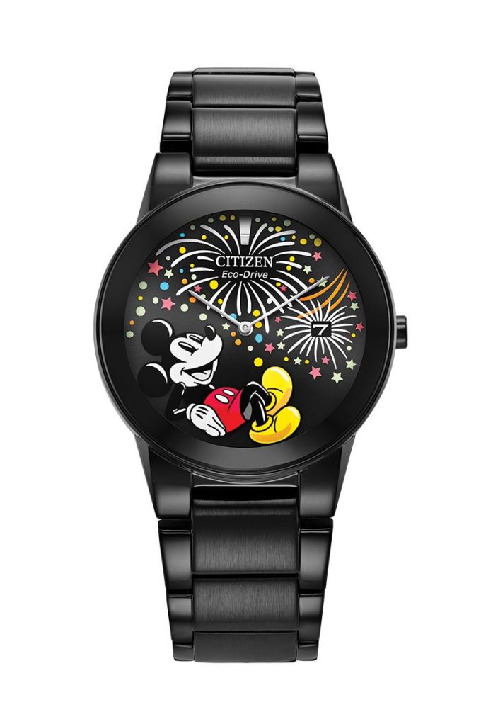Unisex Mickey Mouse Black Stainless Steel Bracelet Black dial