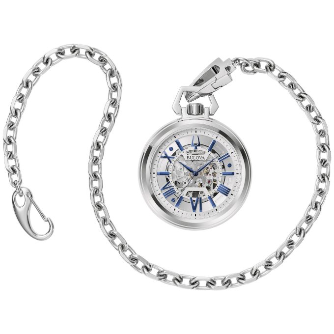 Mens Sutton Stainless Steel Pocket Chain watch SilverTone dial