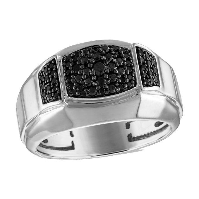 Marc Anthonys Black Diamonds Pave Barrel Sterling Silver Ring 10