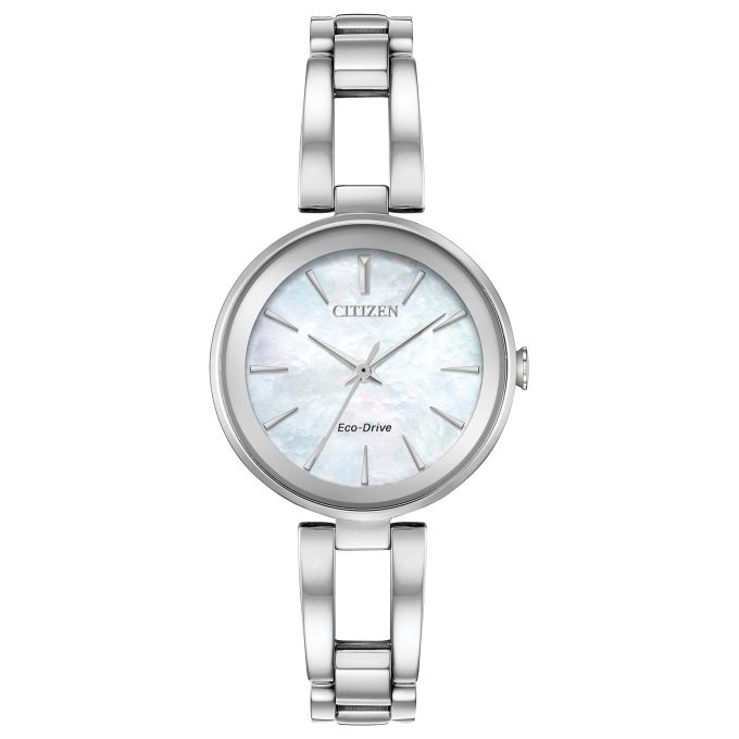 Ladies Axiom EcoDrive Watch SilverTone Stainless Steel with White MOP Dial