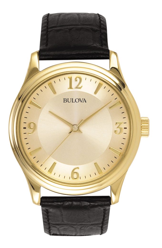 Mens Corporate Collection Black Leather Strap Watch with Gold Dial