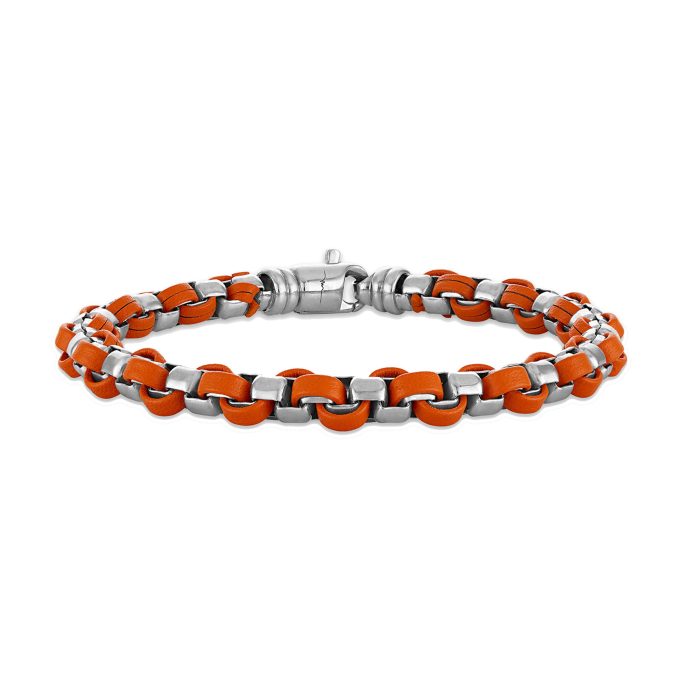 Marc Anthonys Sterling SilverOrange Leather Box Link Bracelet 85