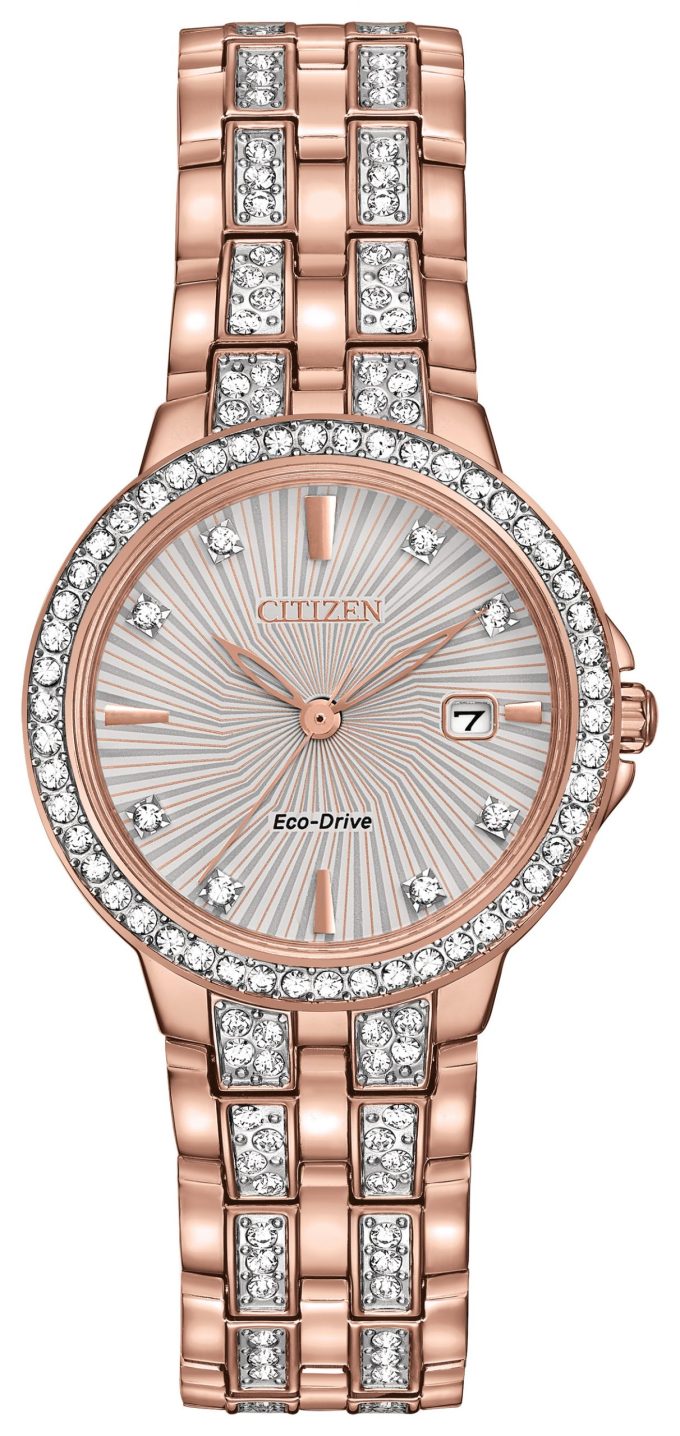 Ladies Silhouette EcoDrive Watch Pink Goldtone with Twotone Dial and brilliant Crystals