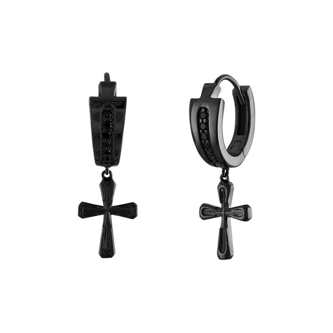 Icon Black DiamondsBlackplated Sterling Silver Dangling Cross Earrings