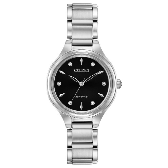 Ladies EcoDrive Corso Diamond Watch Stainless Steel Bracelet Black Dial