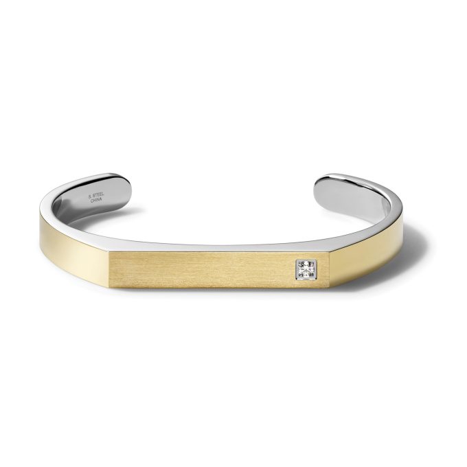 Open Cuff Bracelet Diamond TwoTone Stainless Steel Large
