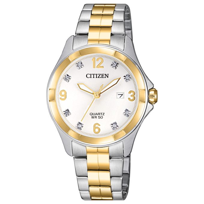Ladies Quartz Watch Twotone Stainless Steel with White brilliant Crystal dial