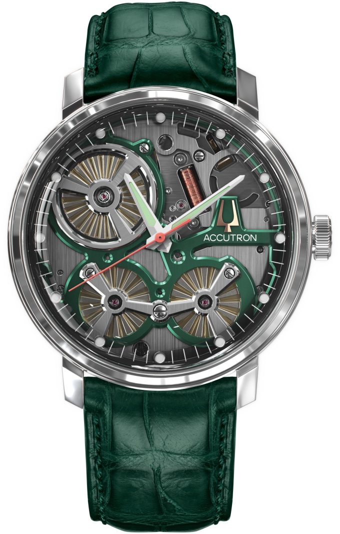 Spaceview Collection Stainless Steel case Green Alligator strap with Smoke Grey dial